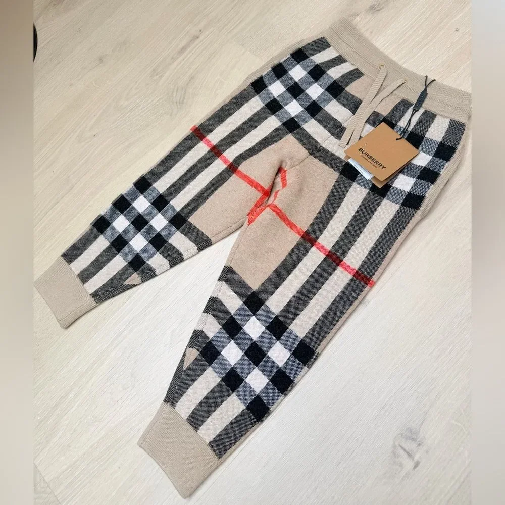 NWT ✨ Kids Burberry Vintage Check Wool + Cashmere Joggers w/pockets 4T $500